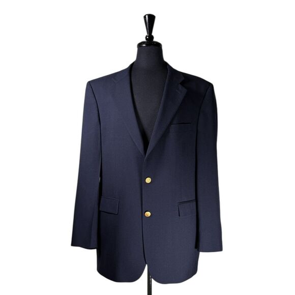 Vintage Brooks Brothers Mens 42L Blue Wool Blazer Sport Coat Jacket Gold Buttons - Picture 1 of 11